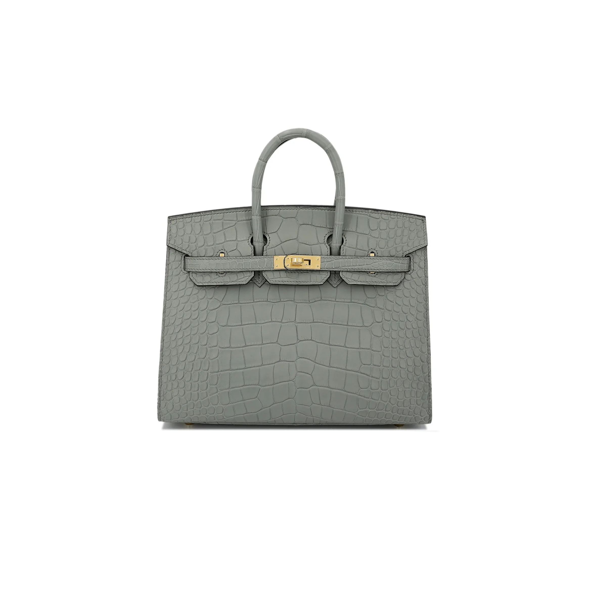 HERMÈS MASTER BIRKIN 20 CROCODILE LEATHER CRYSTAL GREY SILVER BUCKLE H041350CK05 (20*15.5*11cm)